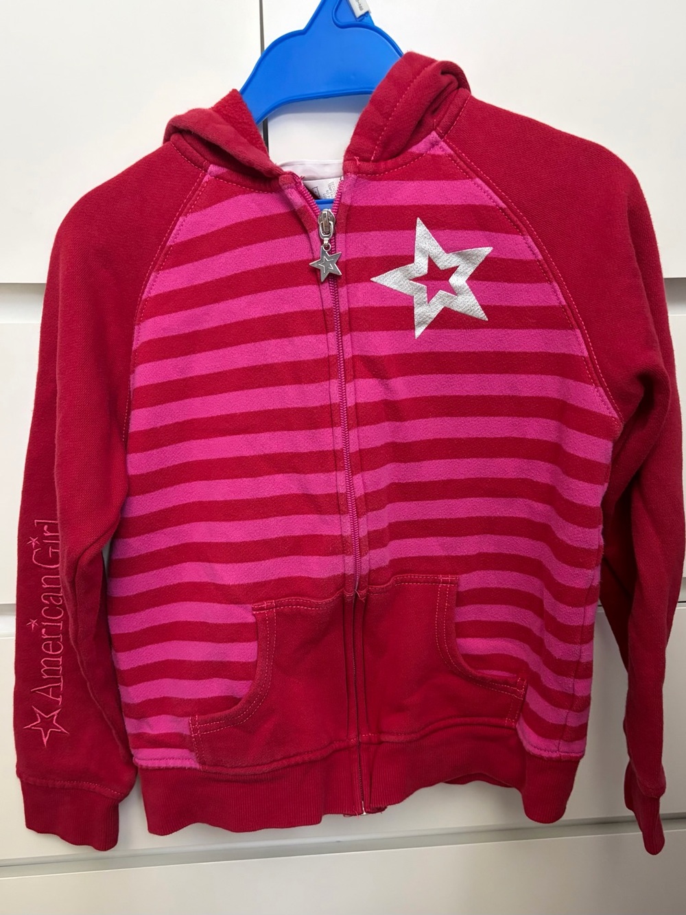 American Girl Red and Pink Striped Star Zip Hoodie